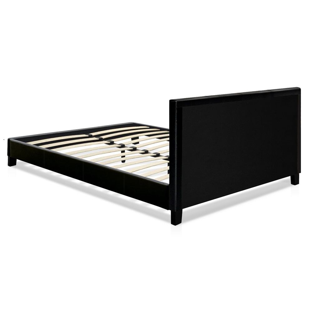 Artiss Bed Frame Double Size Base Mattress Platform Leather Wooden Black NEO