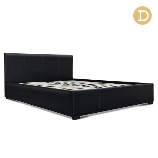 Artiss Double Size PU Leather and Wood Bed Frame Headborad - Black