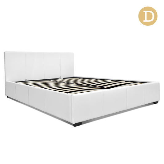 Artiss Double Size PU Leather and Wood Bed Frame Headborad -White