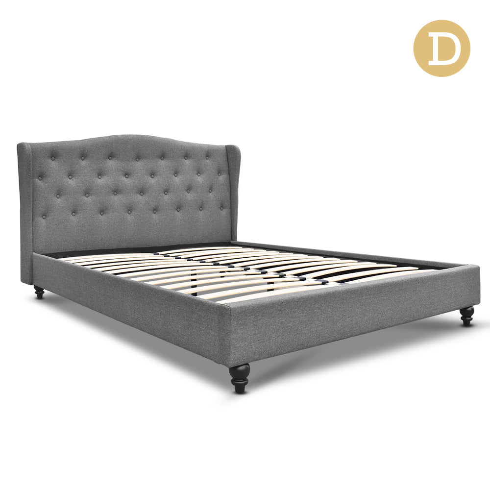Artiss Double Size Wooden Upholstered Bed Frame Headborad - Grey