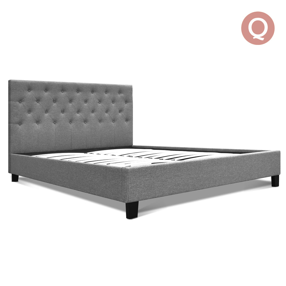 Artiss Queen Size Fabric Bed Frame  Headboard - Grey