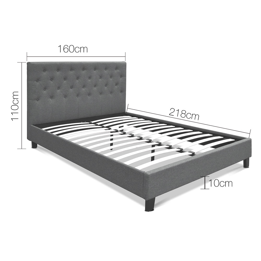 Artiss Queen Size Fabric Bed Frame  Headboard - Grey