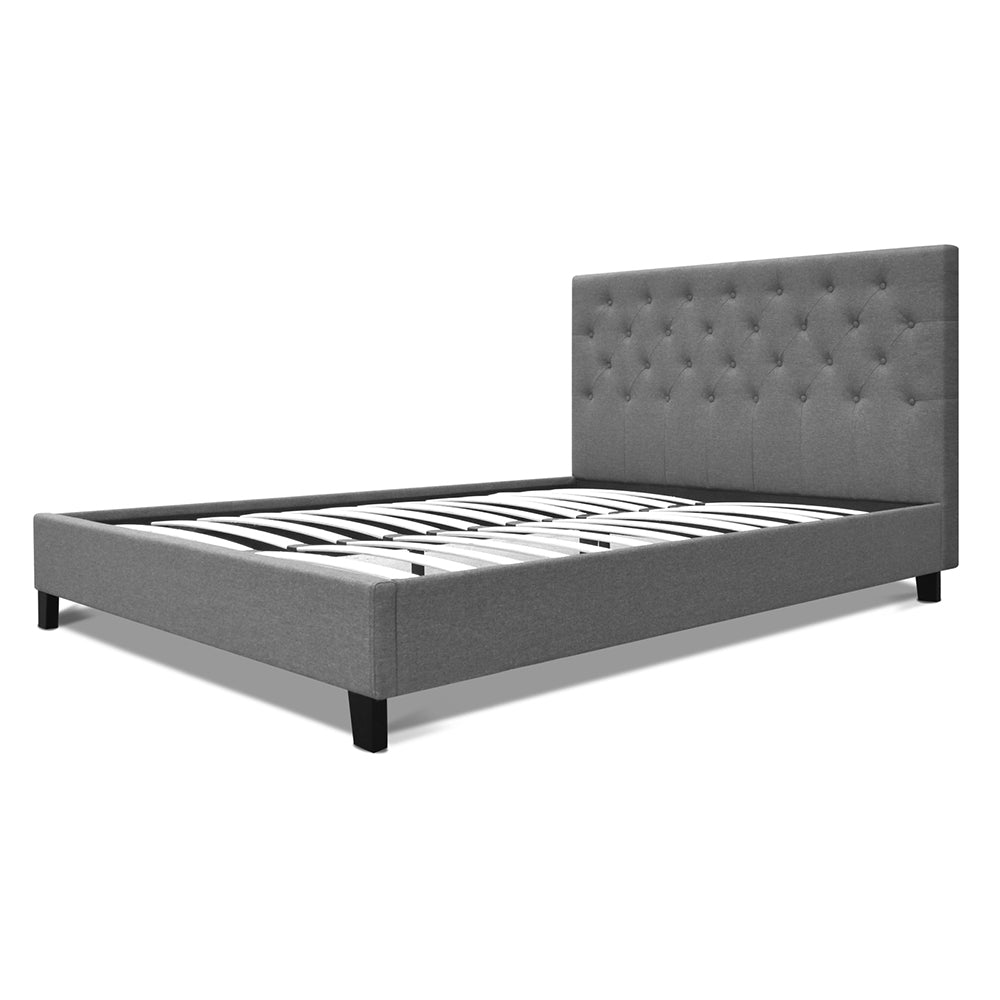 Artiss Queen Size Fabric Bed Frame  Headboard - Grey