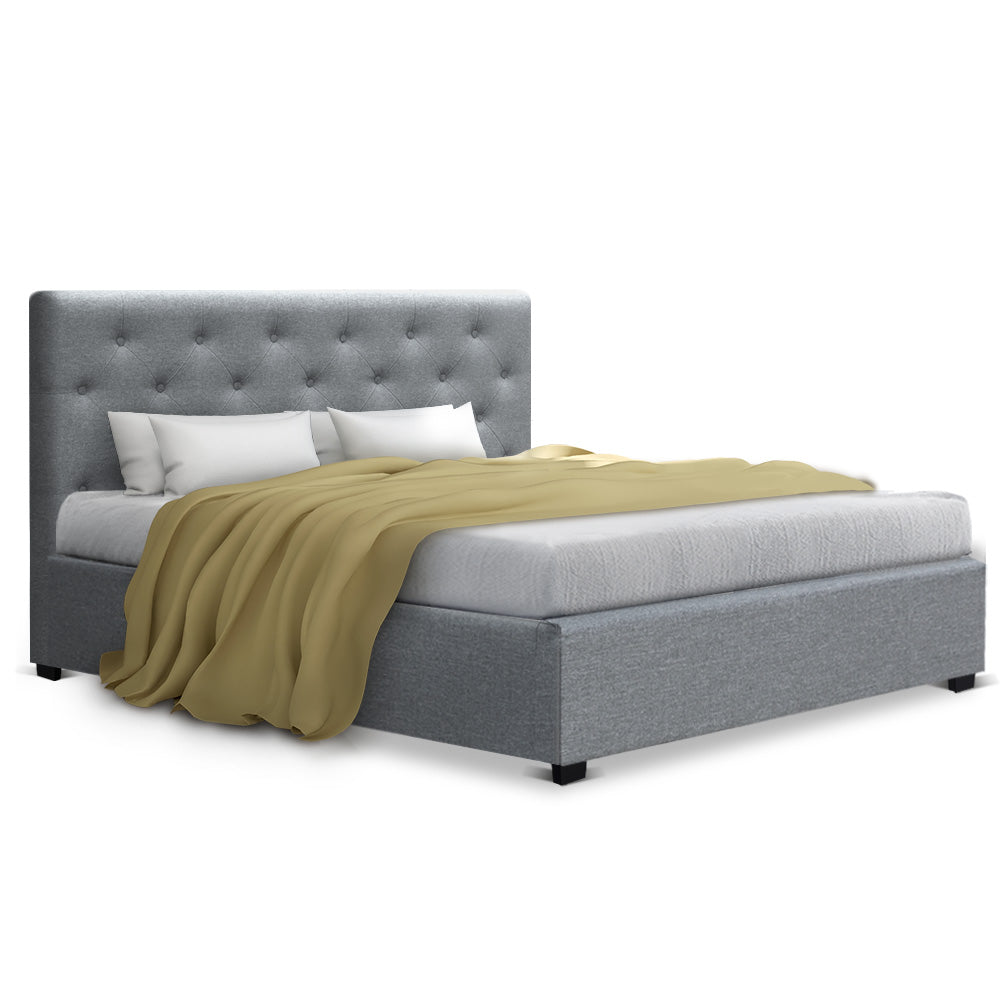 Artiss Double Full Size Gas Lift Bed Frame Base Mattress Platform Fabric Wooden Grey WARE