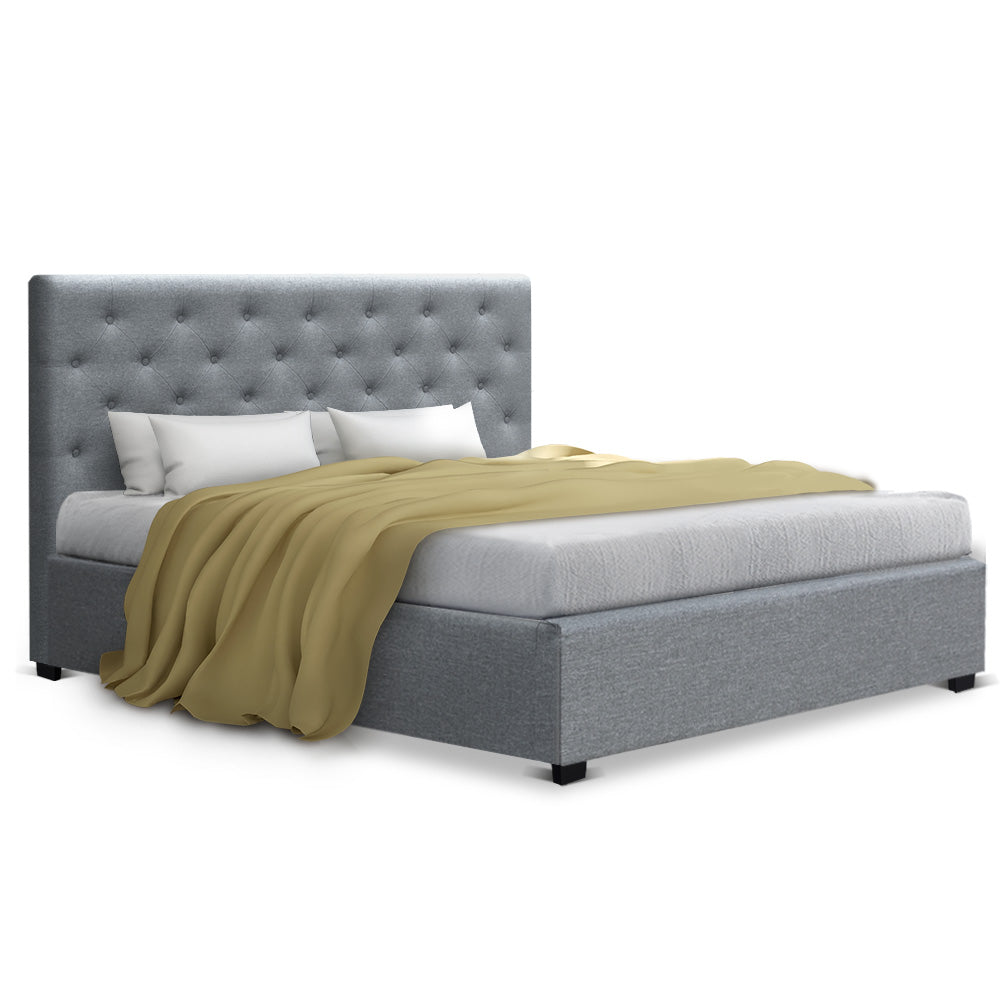 Artiss Queen Size Gas Lift Bed Frame Base Mattress Platform Fabric Wooden Grey WARE