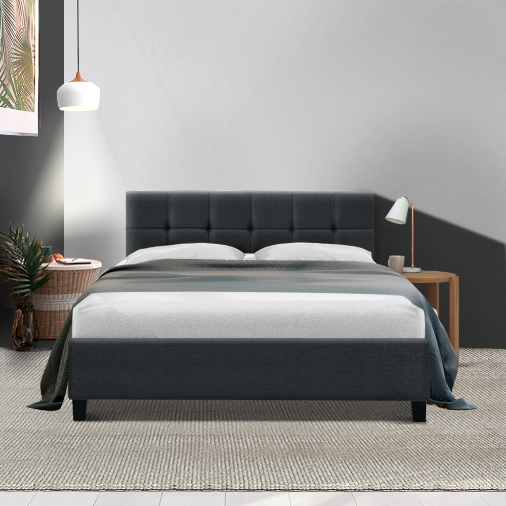 Bed Frame Double Size Base Mattress Platform Fabric Wooden Charcoal SOHO