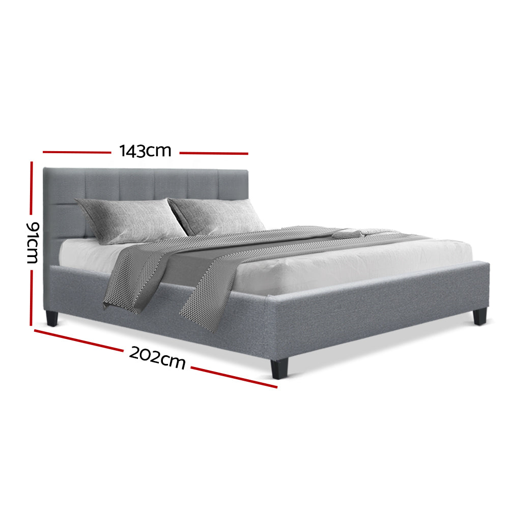 Bed Frame Double Size Base Mattress Platform Fabric Wooden Grey SOHO