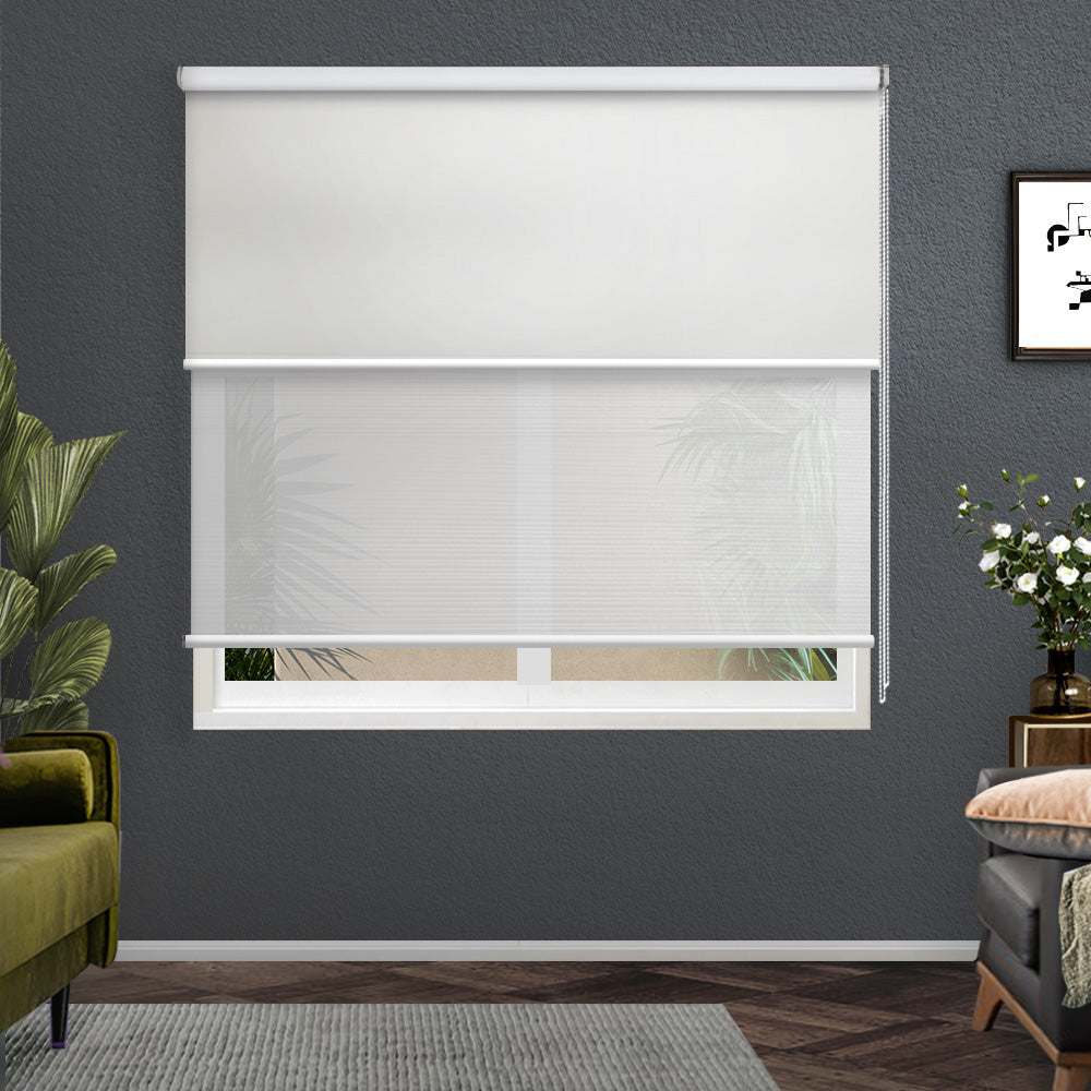 Roller Blinds Blockout Blackout Curtains Window Double Dual Shades 1.2X2.1M WHWH