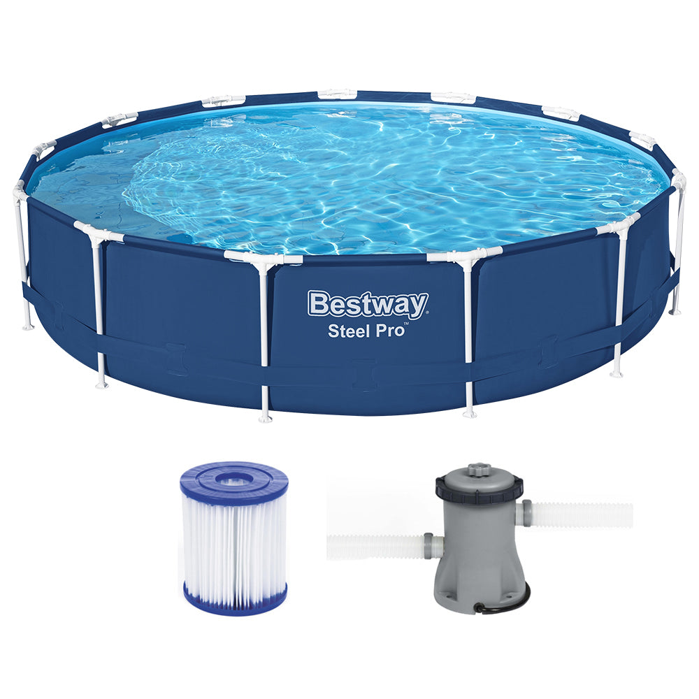 Bestway Swimming Pool 396x84cm Steel Frame Round Above Ground Pools w/ Filter Pump 8680L