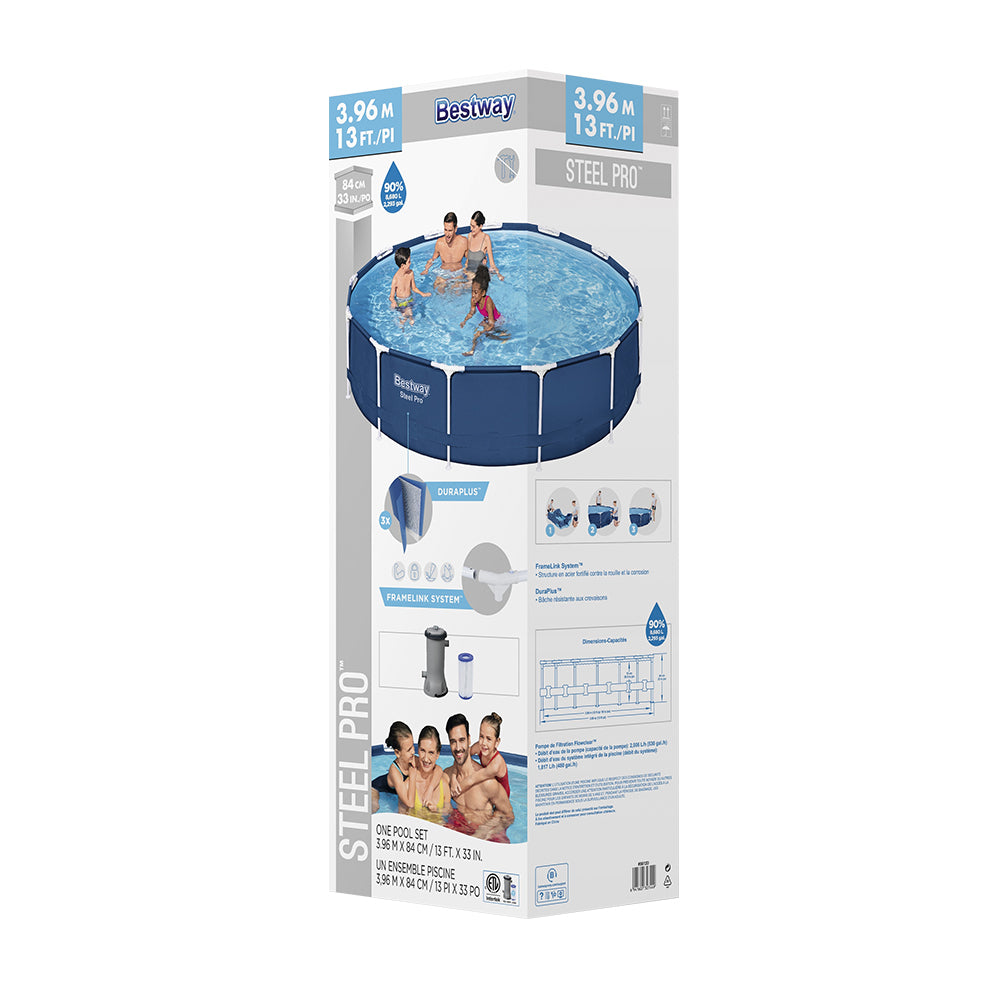 Bestway Swimming Pool 396x84cm Steel Frame Round Above Ground Pools w/ Filter Pump 8680L