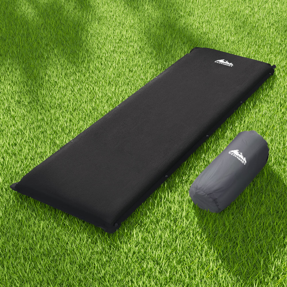 Weisshorn Self Inflating Mattress 9.5CM Camping Sleeping Air Bed Single Black