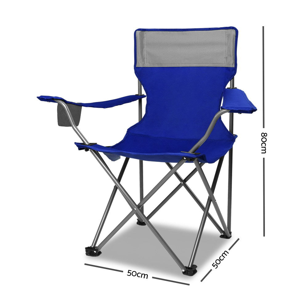 Set of 2 Portable Folding Camping Armchair - Blue