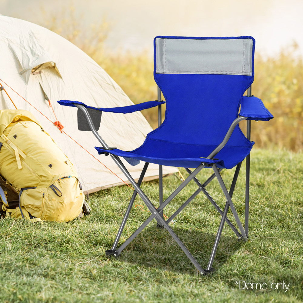 Set of 2 Portable Folding Camping Armchair - Blue