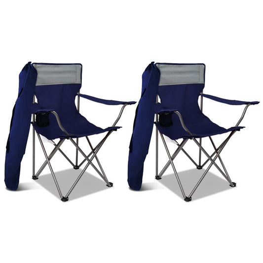 WEISSHORN Set of 2 Folding Camping Chairs Armchair Garden Fishing Chair Navy