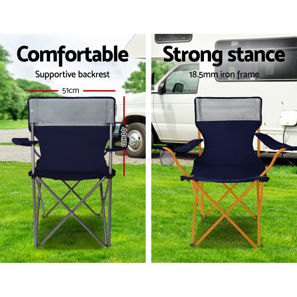 WEISSHORN Set of 2 Folding Camping Chairs Armchair Garden Fishing Chair Navy