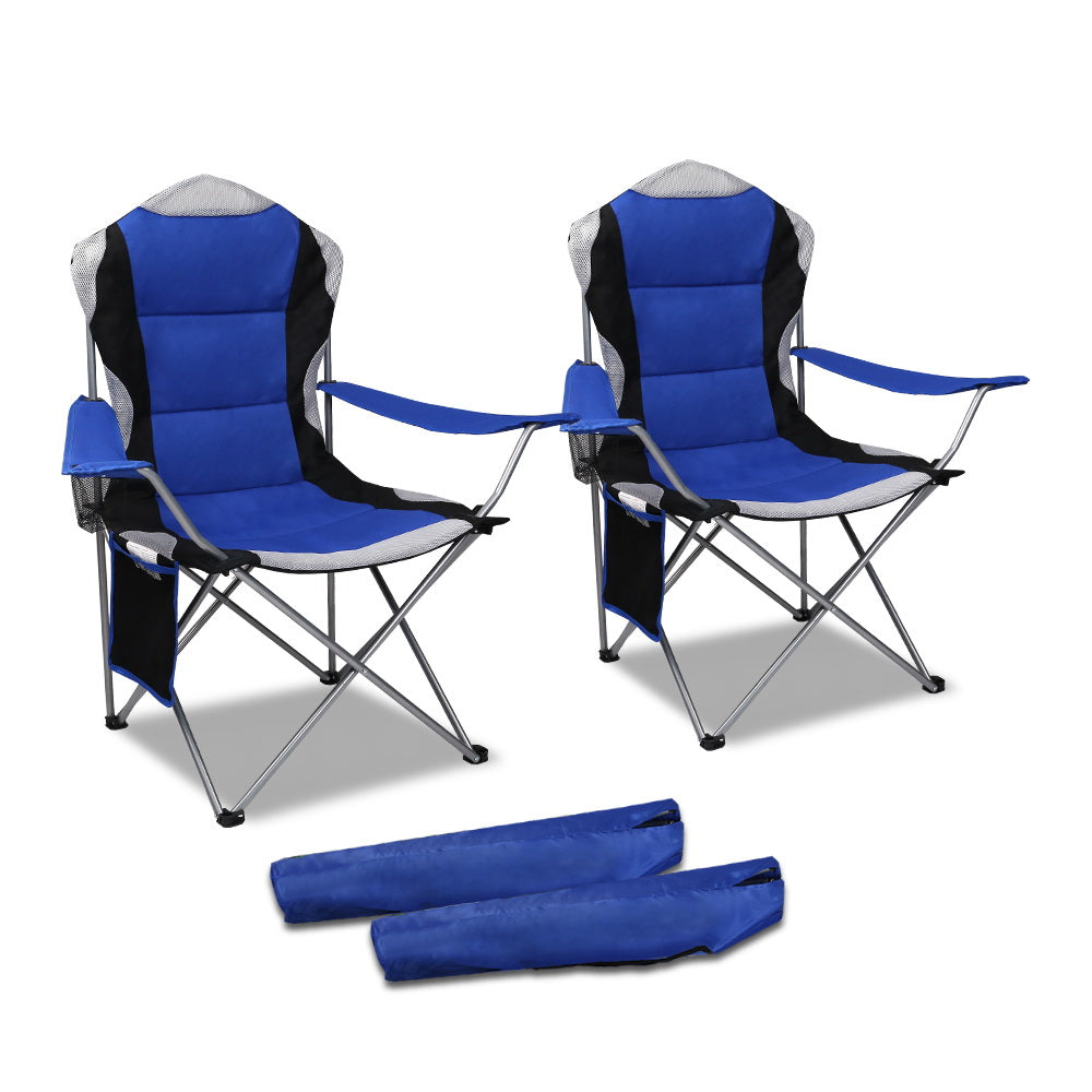 Set of 2 Portable Folding Camping Armchair - Blue