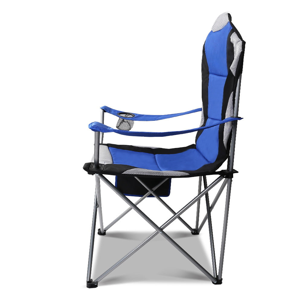 Set of 2 Portable Folding Camping Armchair - Blue