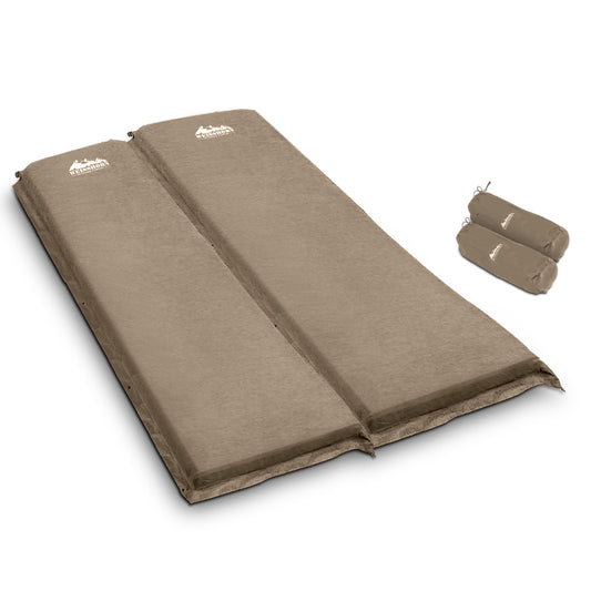 Weisshorn Double Size Self Inflating Mattress Mat Joinable 10CM Thick   Coffee