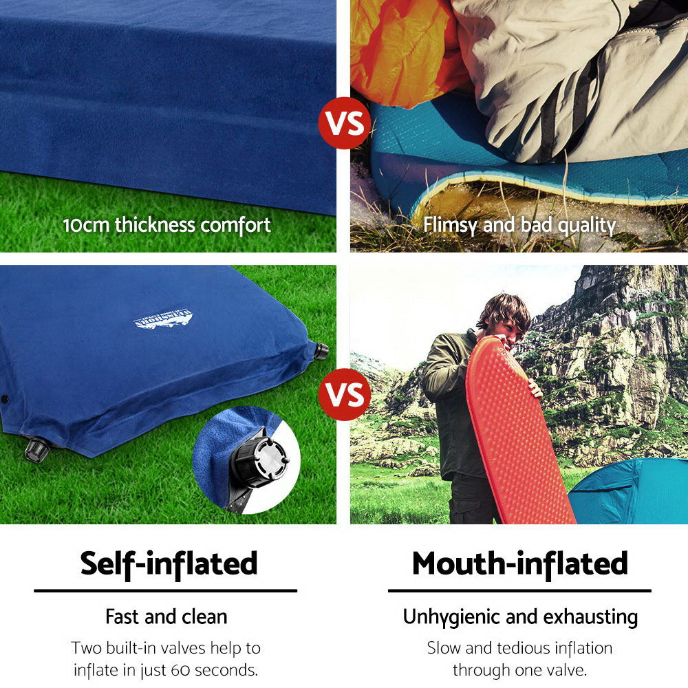 Weisshorn Self Inflating Mattress Camping Sleeping Mat Air Bed Pad Double Navy 10CM Thick