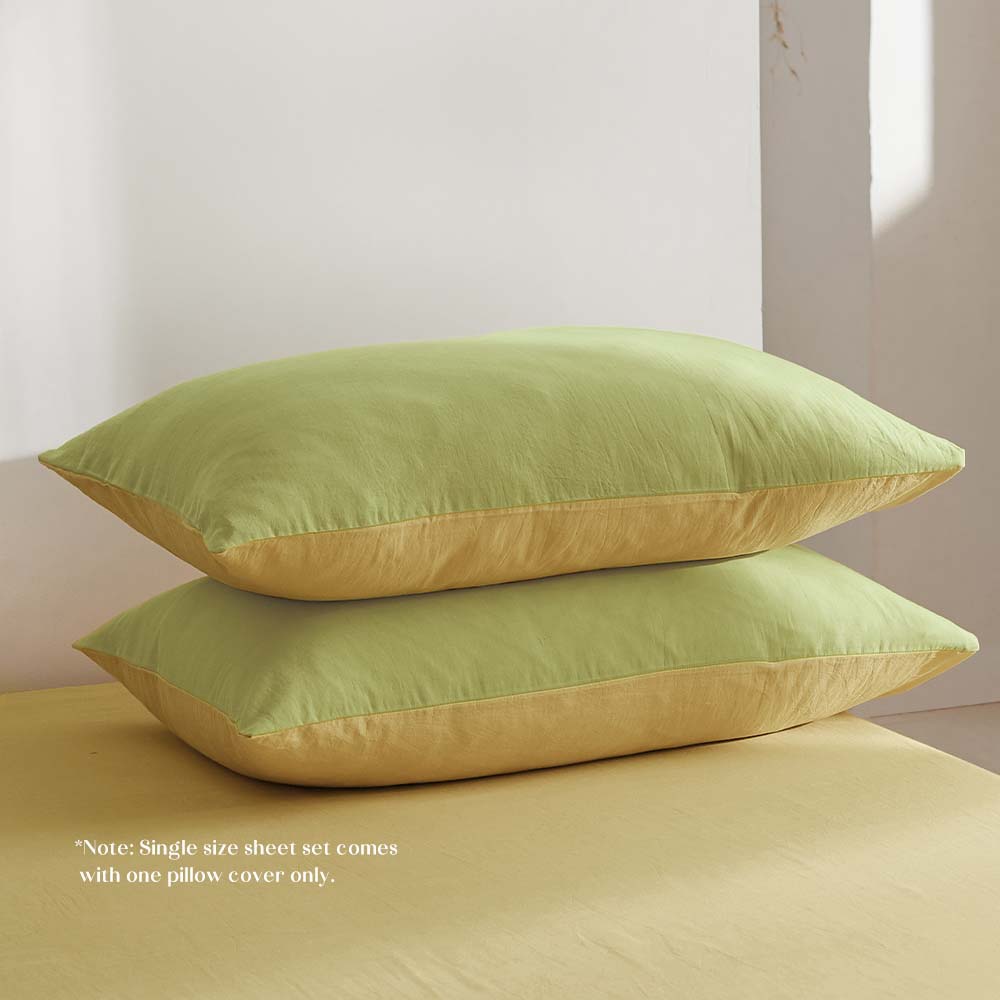 Cosy Club Washed Cotton Quilt Set Yellow Lime King