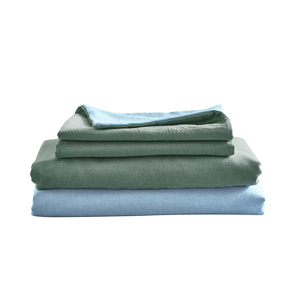 Cosy Club Washed Cotton Sheet Set Green Blue Single