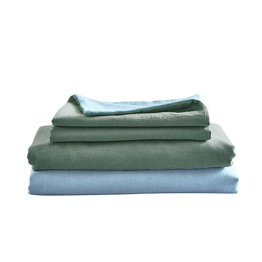 Cosy Club Washed Cotton Sheet Set Green Blue Single