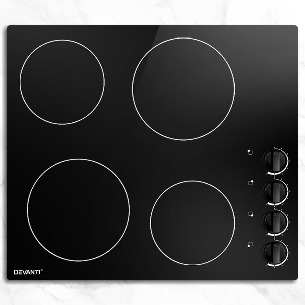 Devanti Ceramic Cooktop 60cm Electric Kitchen Burner Cooker 4 Zone Knobs Control