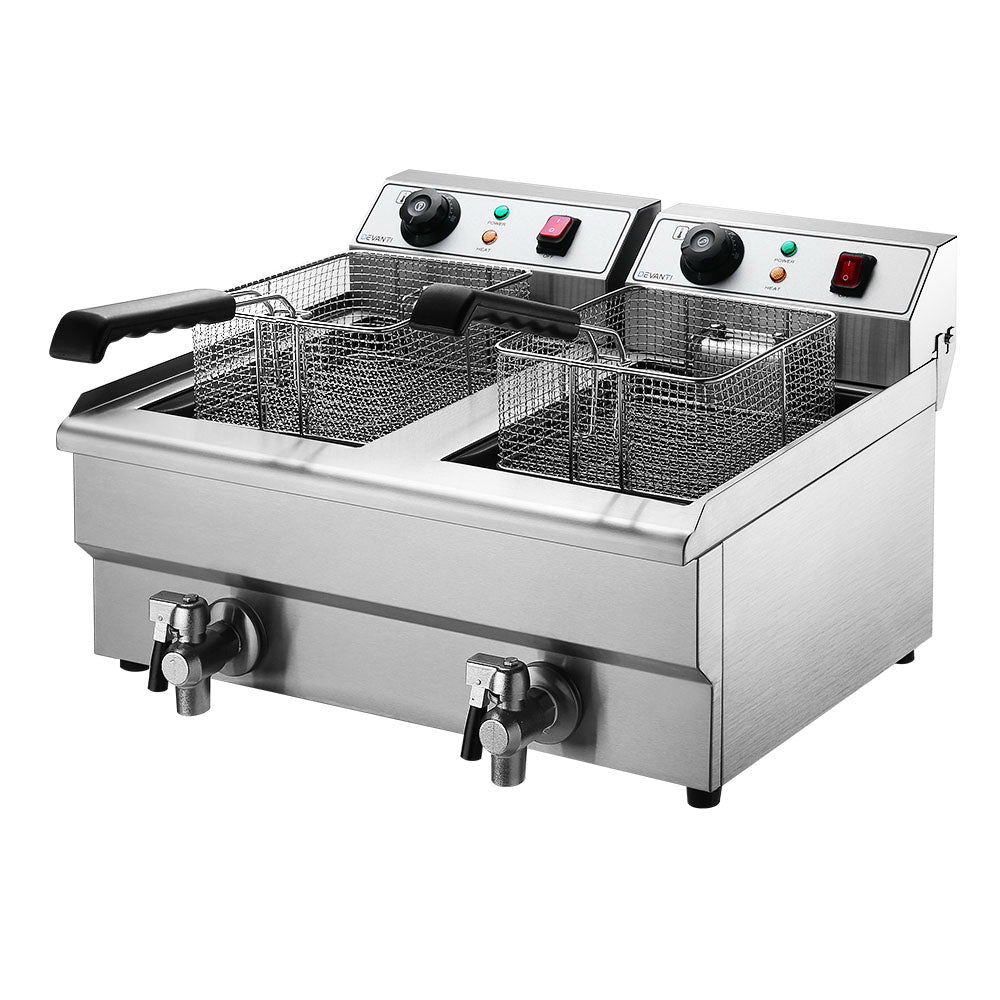 Devanti Commercial Electric Deep Fryer Twin Frying Basket Chip Cooker Countertop