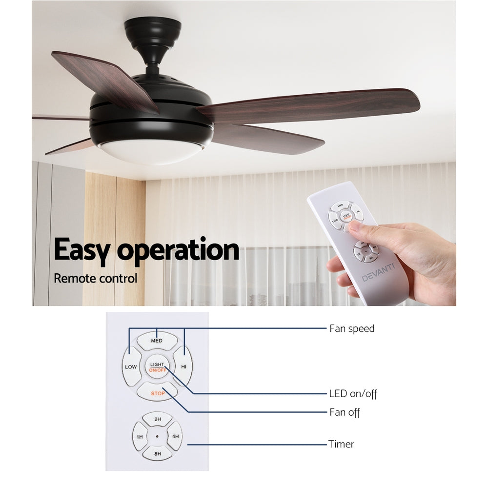 Devanti 52'' Ceiling Fan 5 Wooden Blades Fans LED Light Remote Control Timer