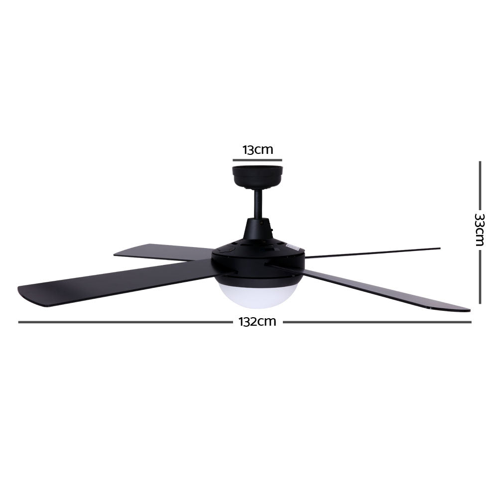 Devanti 52'' Ceiling Fan w/Light w/Remote Timer - Black