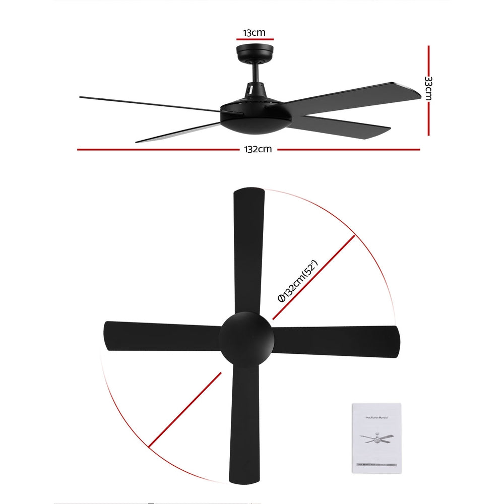 Devanti 52 inch 1300mm Ceiling Fan 4 Wooden Blades with Remote Control Reversible Fans