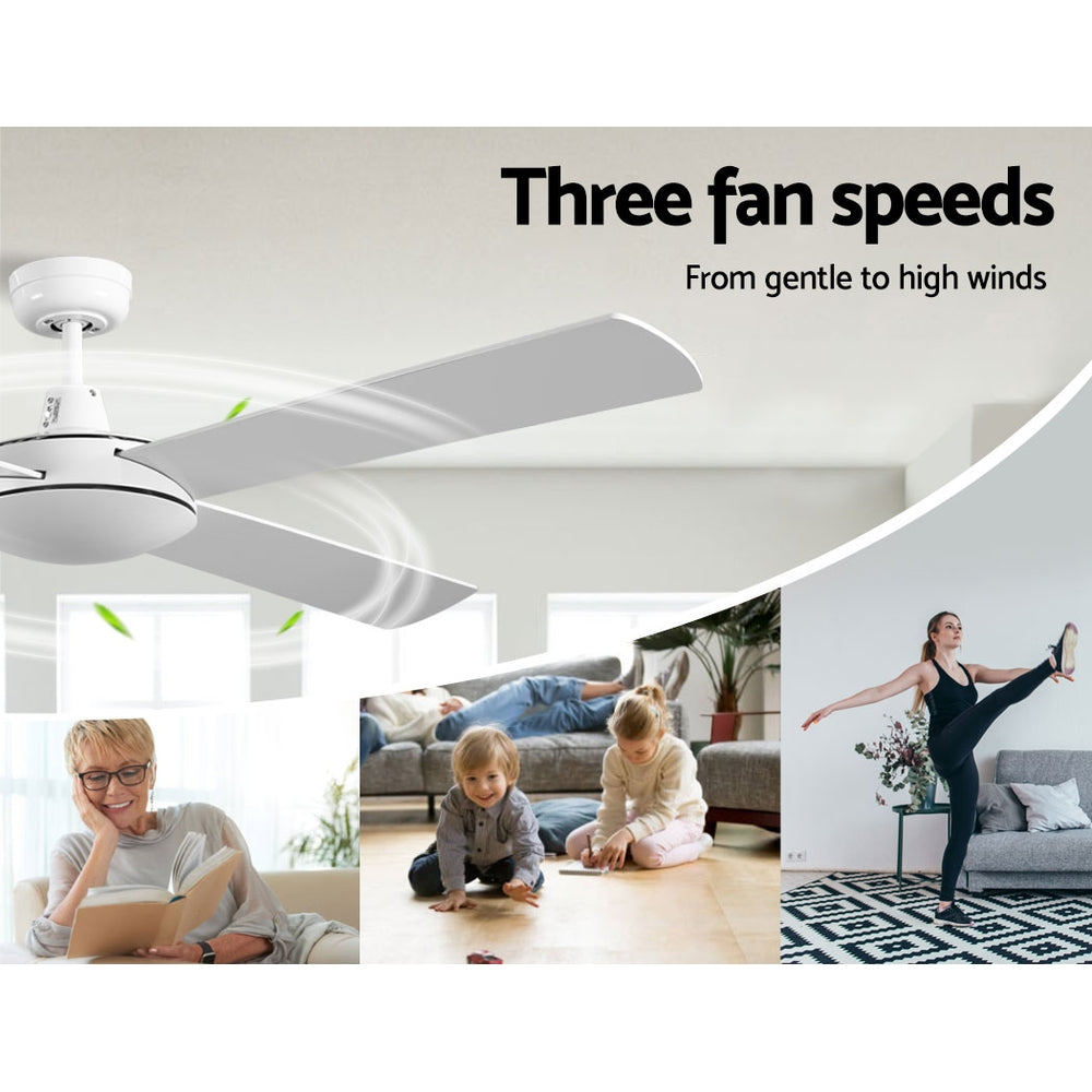 Devanti 52 inch 1300mm Ceiling Fan 4 Wooden Blades with Remote Reversible Fans White