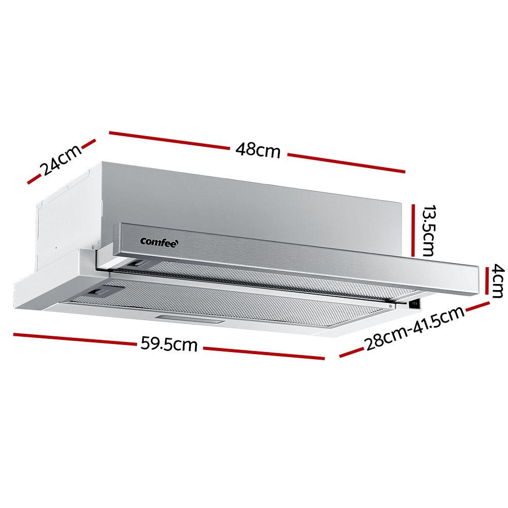 Comfee Rangehood 600mm Range Hood Slide Out 60cm Stainless Steel Kitchen Canopy