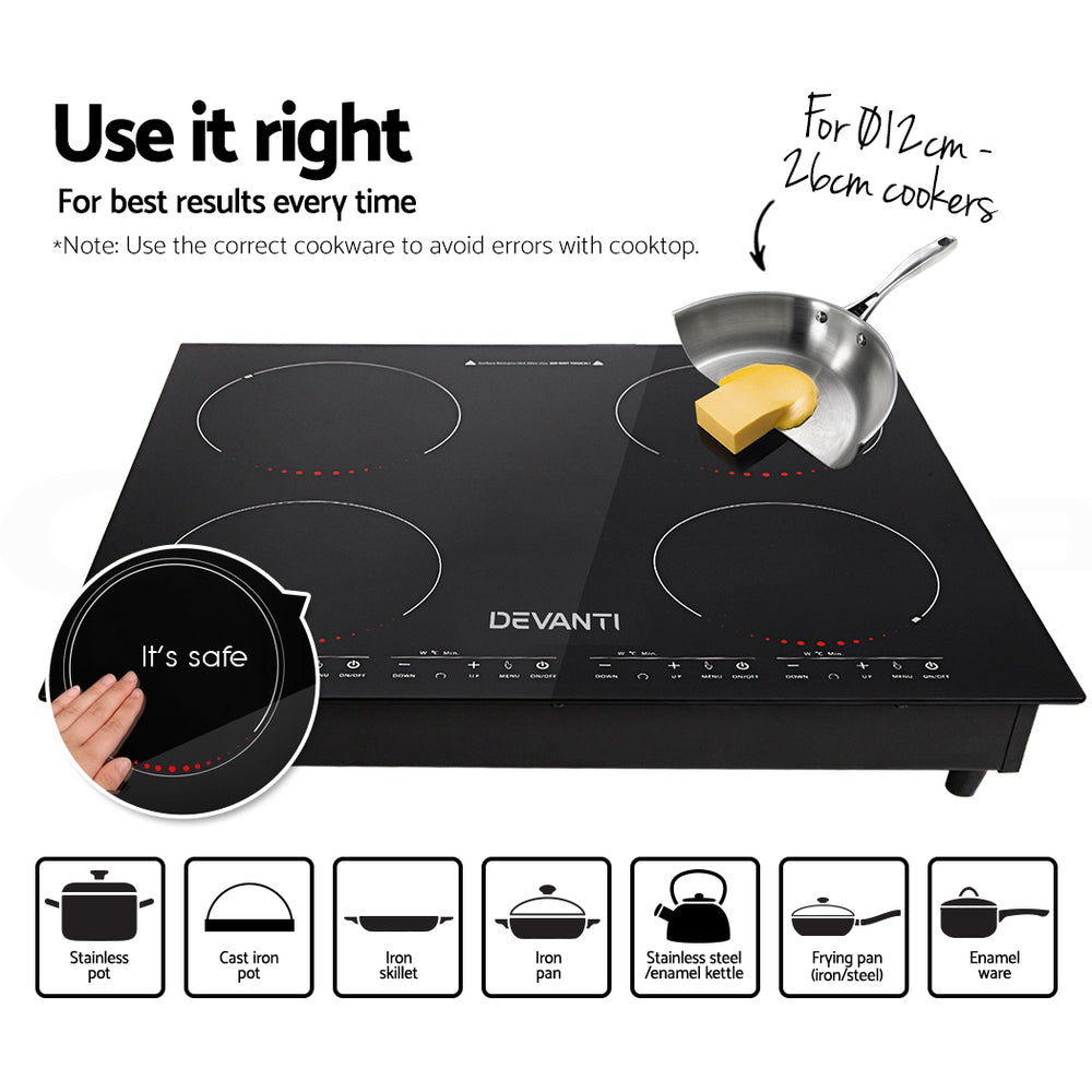 Devanti Ceramic Electric Induction Cook Top Stove- Black