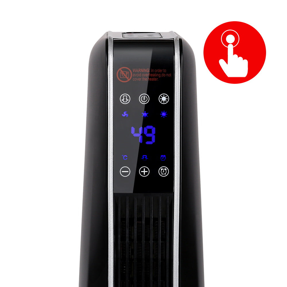 Devanti Electric Ceramic Tower Fan Heater Portable Oscillating Remote Control 2400W Black