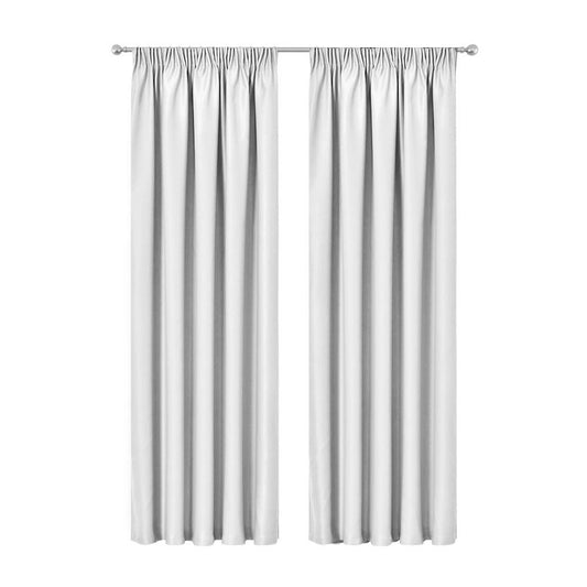 Artqueen 2X Pinch Pleat Pleated Blockout Curtains White 140cmx213cm