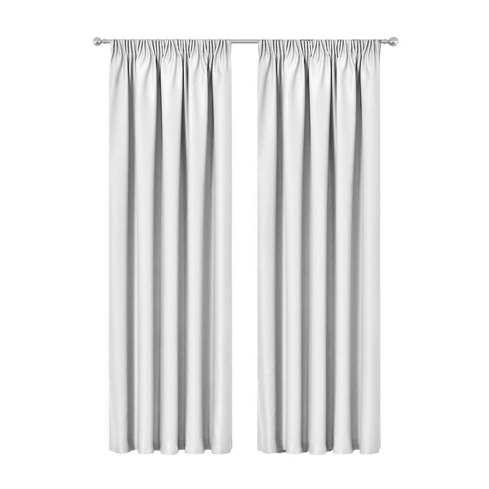 Artqueen 2X Pinch Pleat Pleated Blockout Curtains White 140cmx213cm