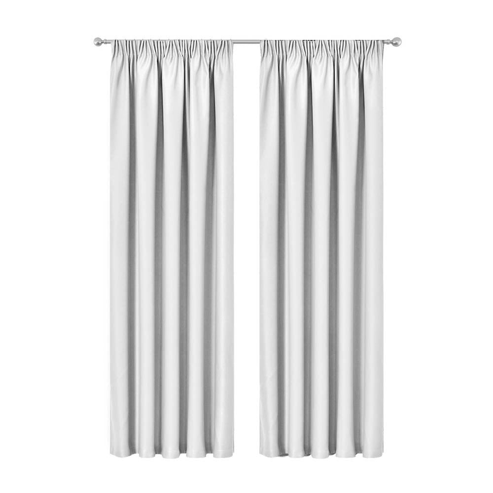 Artqueen 2X Pinch Pleat Pleated Blockout Curtains White 300cmx230cm