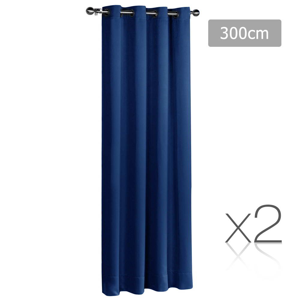 Art Queen 2 Panel 300 x 230cm Eyelet Block Out Curtains -  Navy
