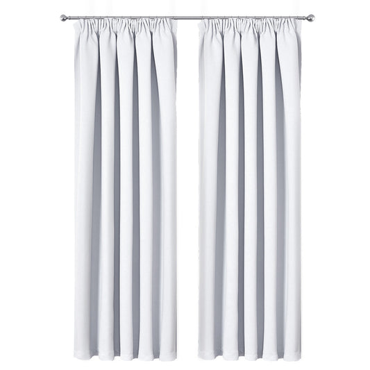 Art Queen 2 Pencil Pleat 140x213cm Blockout Curtains - White