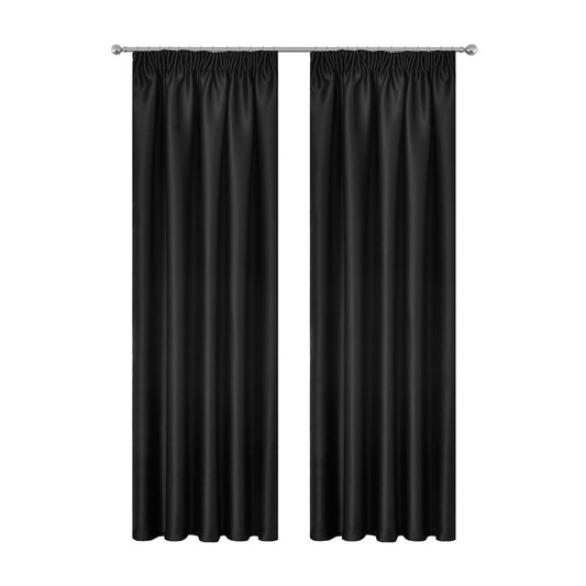 Art Queen 2 Pencil Pleat 300x230cm Blockout Curtains - Black