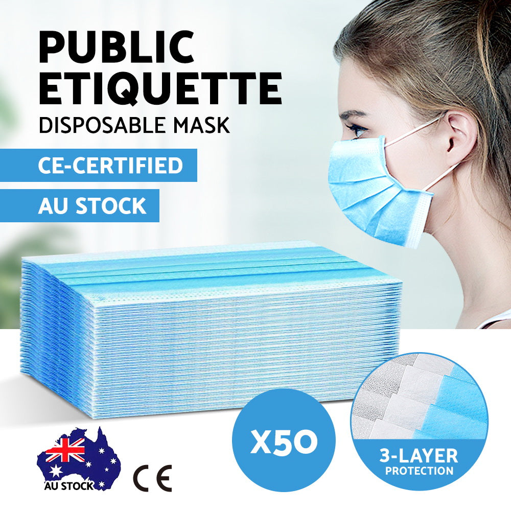 Disposable Face Mask Anti Flu Dust Masks Anti PM2.5 3-Layer Protective 50PCS AU Stock