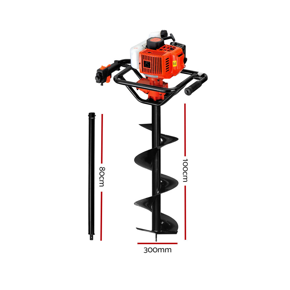 Giantz 88CC Petrol Post Hole Digger Drill Borer Fence Extension Auger Bits