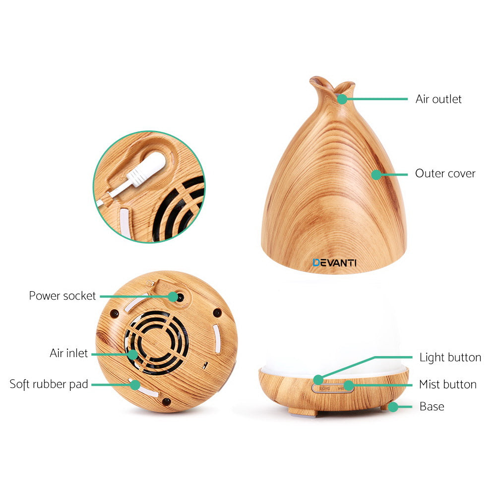 DEVANTI Aroma Diffuser Air Humidifier Light Wood Grain 120ml