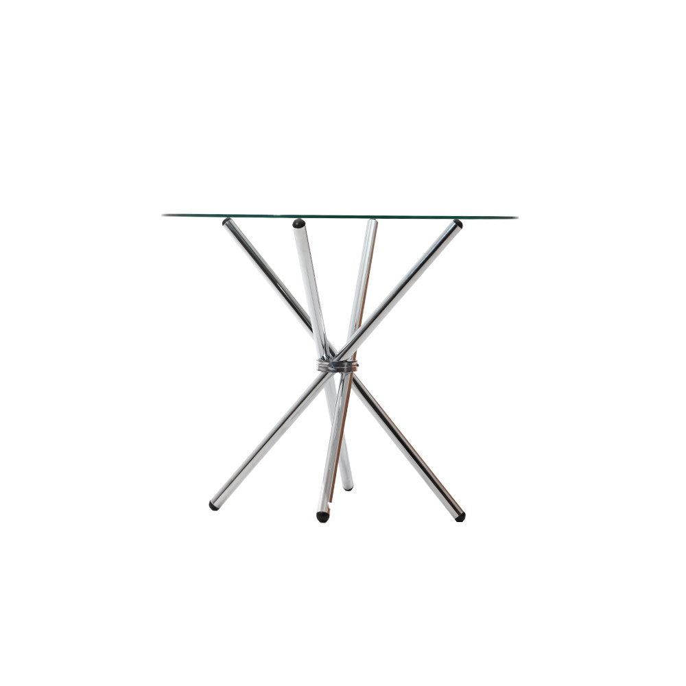 Artiss Round Dining Table 4 Seater 90cm Tempered Glass Clear Chrome Steel Legs Cross Cafe Kitchen Tables