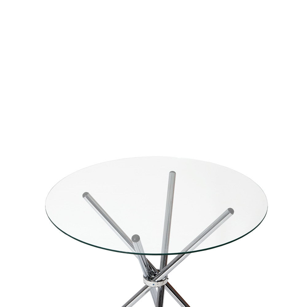 Artiss Round Dining Table 4 Seater 90cm Tempered Glass Clear Chrome Steel Legs Cross Cafe Kitchen Tables