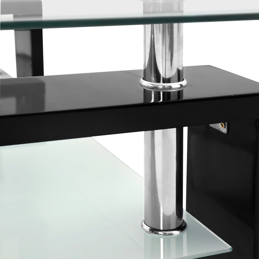 Artiss 2 Tier Glass Coffee Table - Black