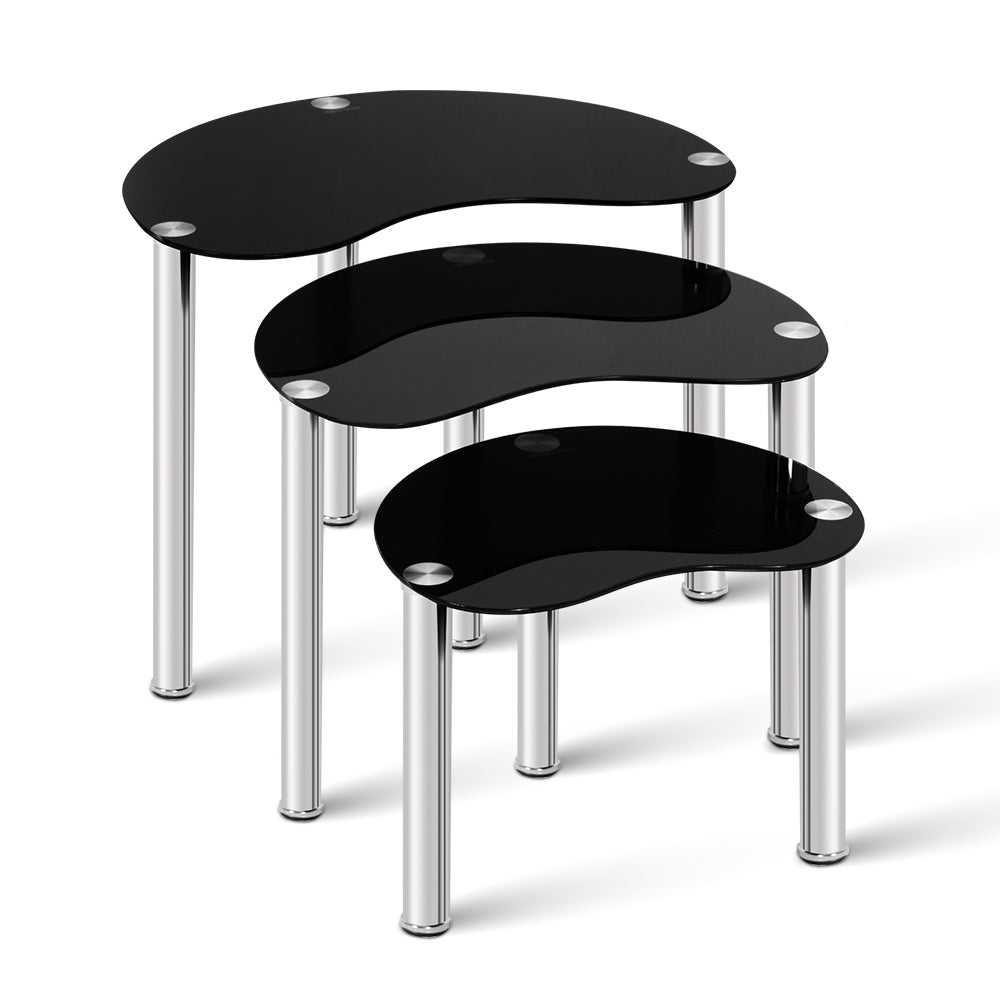 Artiss Set Of 3 Glass Coffee Tables - Black