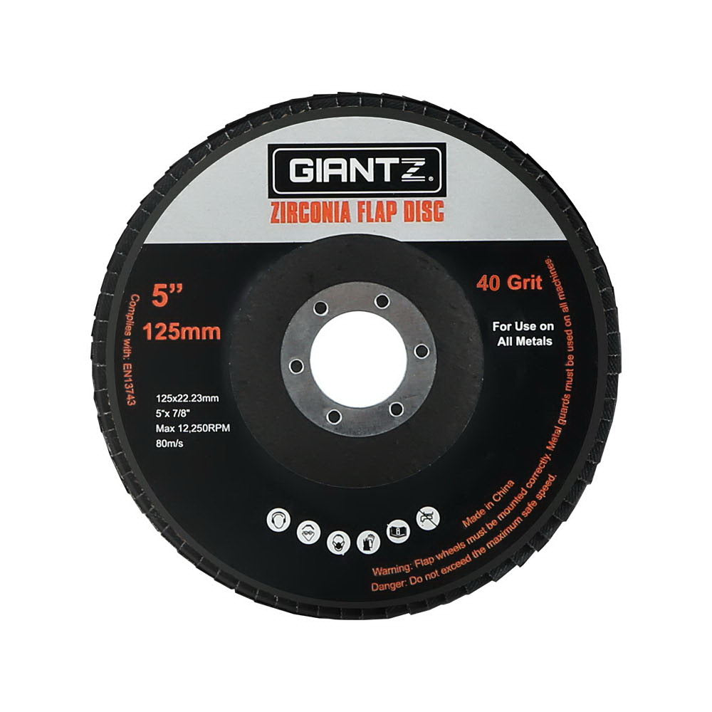 Giantz 100 PCS Zirconia Sanding Flap Disc 5" 125mm 40Grit Angle Grinding Wheel