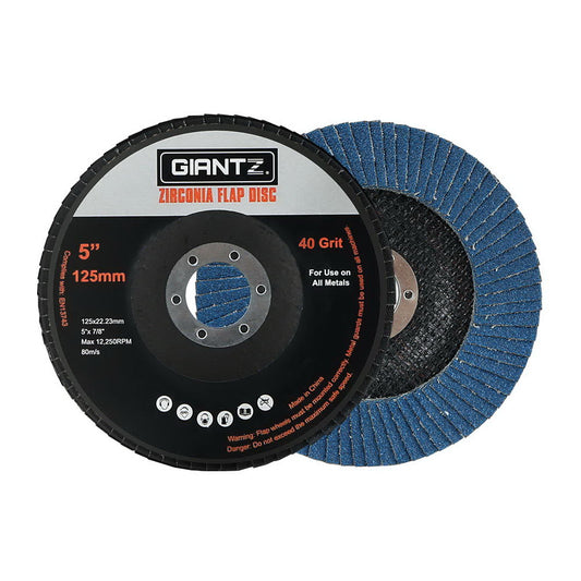 Giantz 10 PCS Zirconia Sanding Flap Disc 5" 125mm 40Grit Angle Grinding Wheel